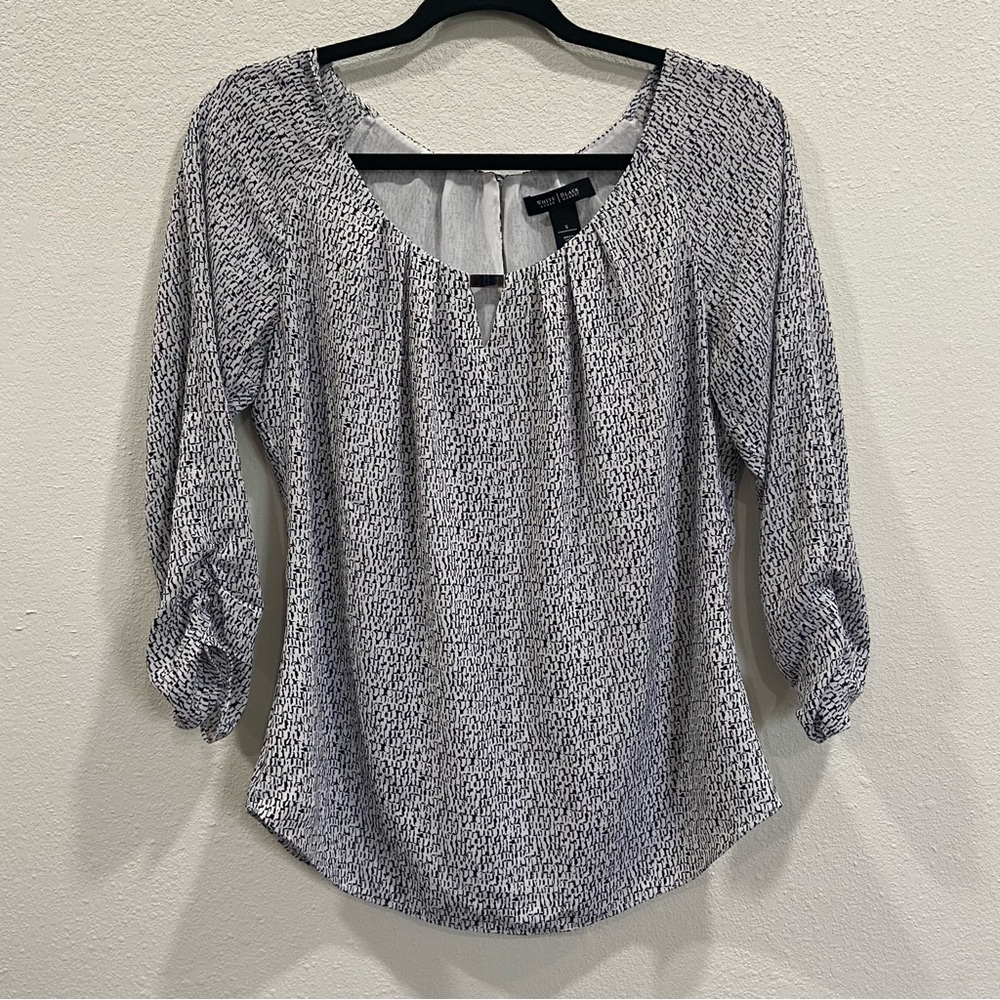 White House Black Market White and Black Dressy Blouse Sz S